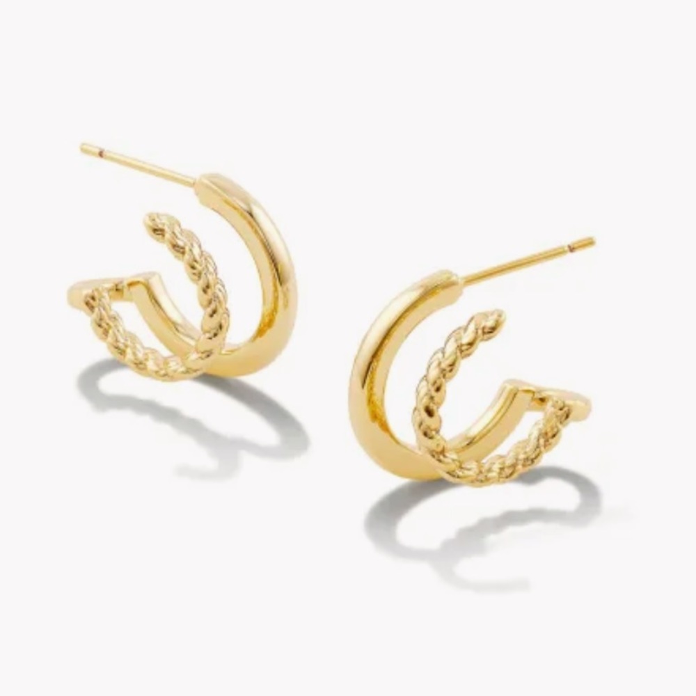Kendra Scott Emily Travis Champagne and Chanel Olivia Huggie Earrings Gold NWT